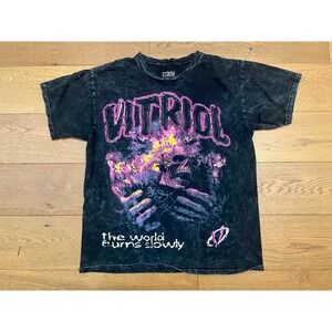 Vitriol The World Burns Slowly Acid Wash Shirt Skull Neon Pink Graphic L Goth